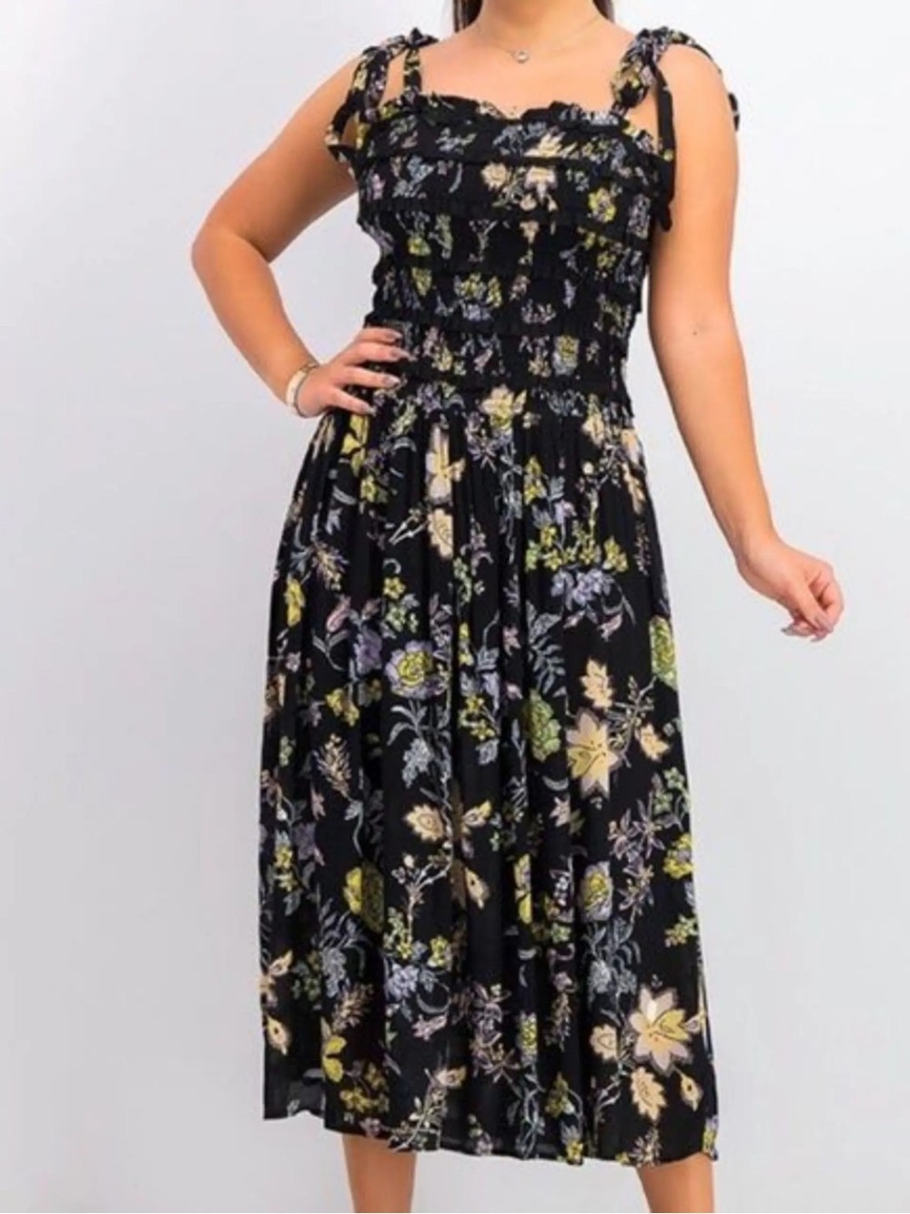 Free People Isla Midi Floral Boho
Ruffled Bows Dress,